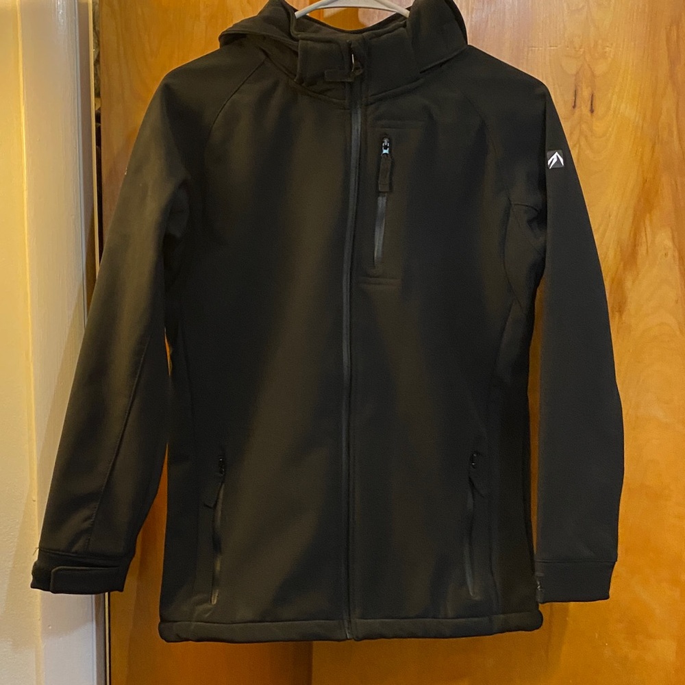 Youth XL Black Hooded fleece interior wind/rain Jacket